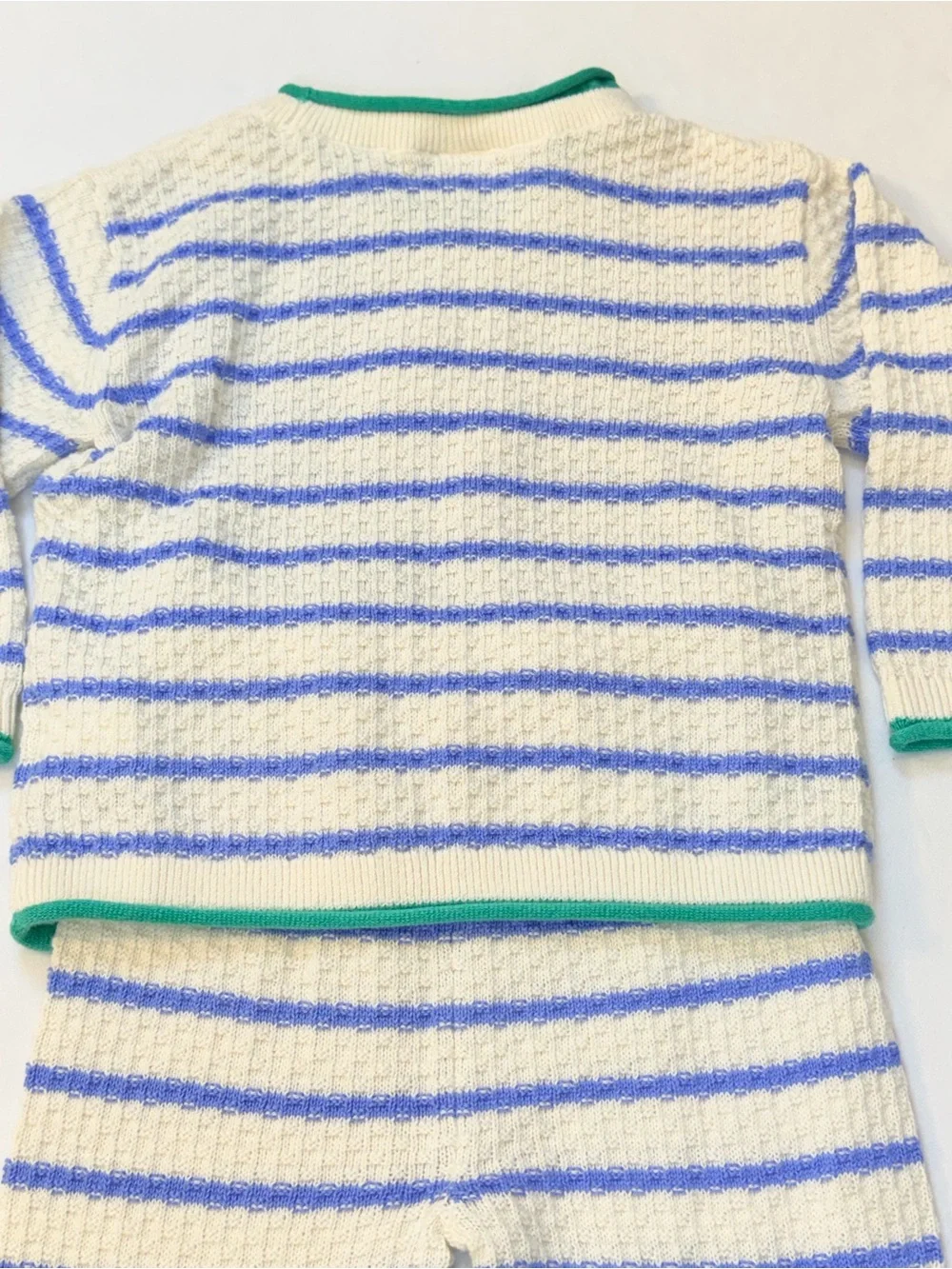 Baby GAP Cream & Lake Blue Striped Cotton Knit Set Kelly Green Detailing 12-18M